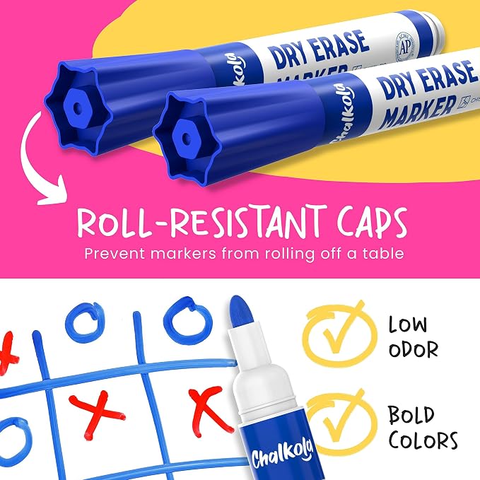 Chalkola Dry Erase Markers Fine Tip Bulk Pack of 60, White Board Pens | Thin Point Dry Erase Pens - Non toxic, Low odor Whiteboard Markers for Kids, Teachers, Home, Office & Back to School Supplies