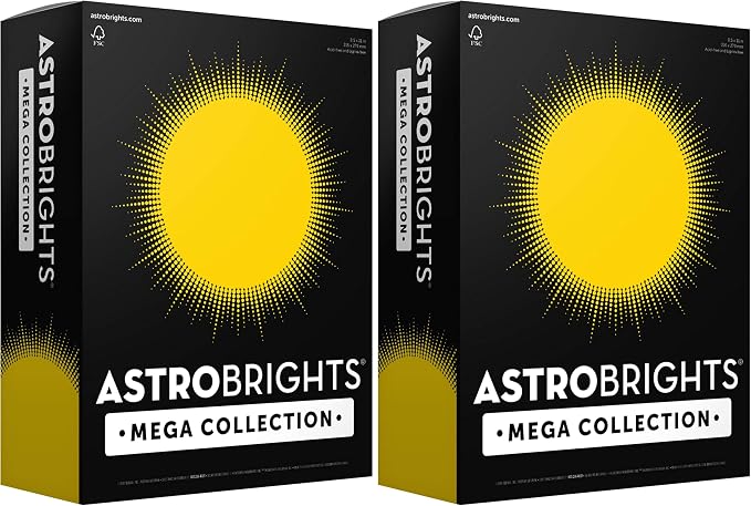 Astrobrights Mega Collection, Colored Paper, Bright Yellow, 625 Sheets, 24 lb/89 gsm, 8.5" x 11" - MORE SHEETS! (91618) (Pack of 2)