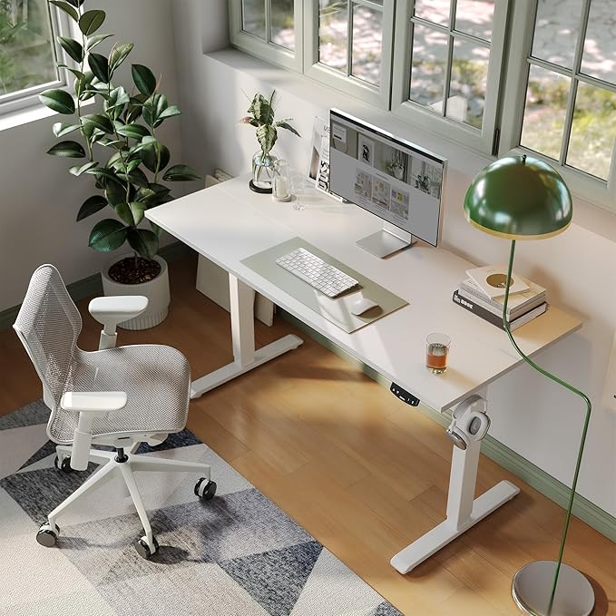 Agilestic 60 * 24 Inch Height Adjustable Electric Standing Desk, White | Sit Stand Up Computer Desk, Memory Presets, Stable Steel Frame,154 lbs, Easy Assembly, Splice Board, Home Office, Studying