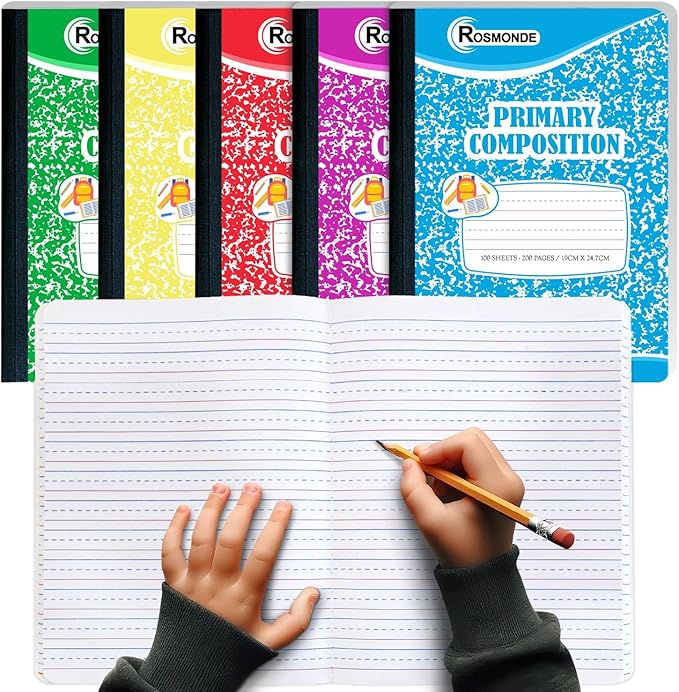 Composition Notebooks Bulk, 5000 Pack, Primary Ruled, Color Marble | Bulk Notebooks for Grades K-2, 200 Pages/100 Sheets, 9-3/4 x 7-1/2, School Districts, Wholesale Purchasing, 4-7 Days Transit