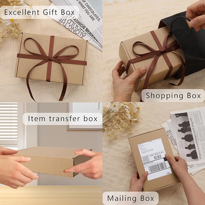 BIOBROWN 9x6x2" Small Shipping Boxes 25 Pack, Corrugated Cardboard Mailer Boxes Bulk for Packaging Small Business Mailing Gift, Kraft Brown