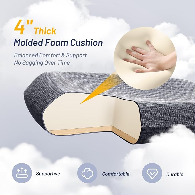 Office Desk Chair for Long Hours & Back Pain Relief – 4“ Thick Molded Foam Cushion, Enhanced Lumbar Support, Padded Flip-up Armrests, Ideal for Office or Study, Dark Gray