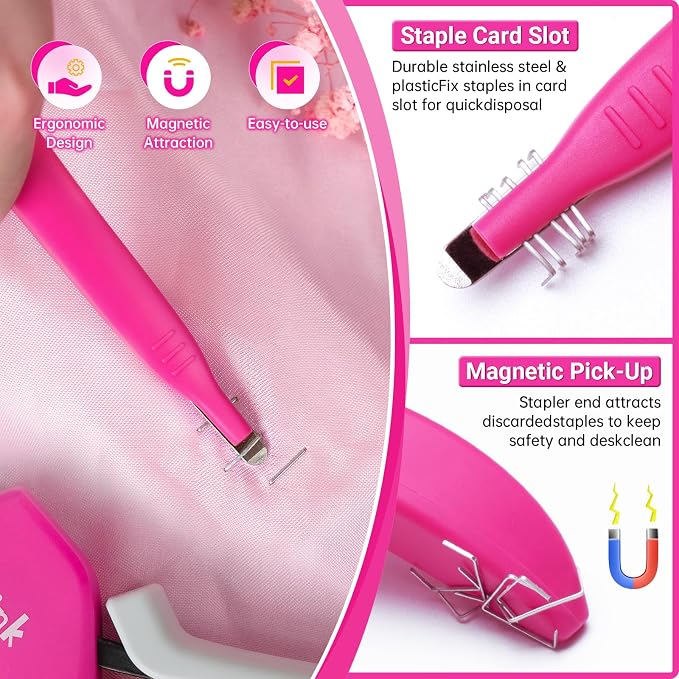 THINKLEARN Light Duty Staple Gun for Wood - Pink 4-in-1 Upholstery Staple Gun with 1600pcs JT21 Staples and Staple Remover, Fabric Staple Gun for Upholstering, Crafts, DIY, Decoration