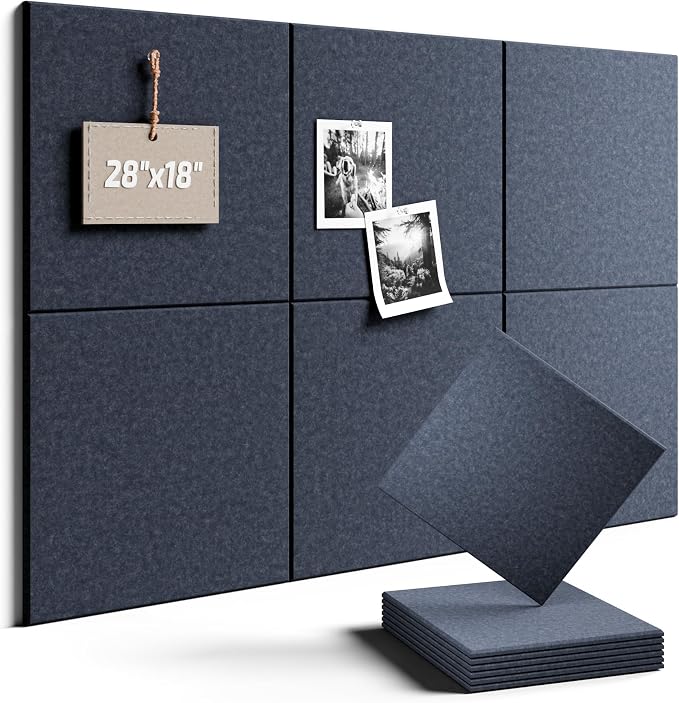 28" x 18" Felt Bulletin Board Tiles, Solid-Tile, Navy Blue | 6-Pack Cork Board Alternative, 30 Adhesive Tabs, Push Pin Board, Wall Decor, Office, Home, Classroom, Dorm