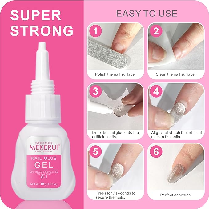Super Strong Nail Glue Gel 15g – Air-Dries in 7 Seconds, No UV Lamp Needed, Waterproof & Long-Lasting for Press-On Nails