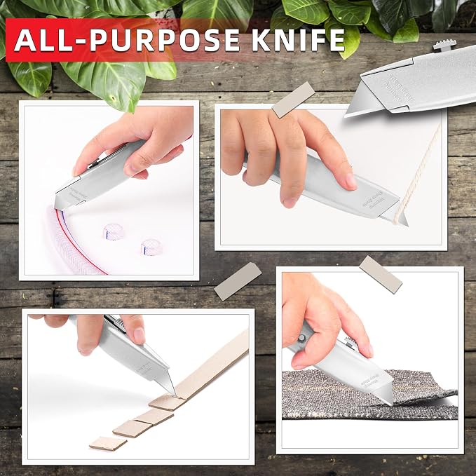 DIYSELF 20 Pack Heavy Duty Utility Knives, Retractable Box Cutters | Utility Knives for Cardboard, Paper, Leather and Vinyl, Box Opener for Garage, Home and Office, PVC Pipe Cutter (Silver)