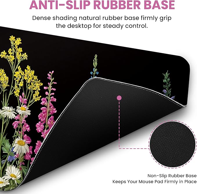 Large Mouse Pad for Desktop, Cute Desk Mat Pad Protector for Work & Gaming, Aesthetic Pretty Anti-Slip Laptop Blotter Cover for Office School Home Supplies, Starlit Petals, 35.4" x 15.7"