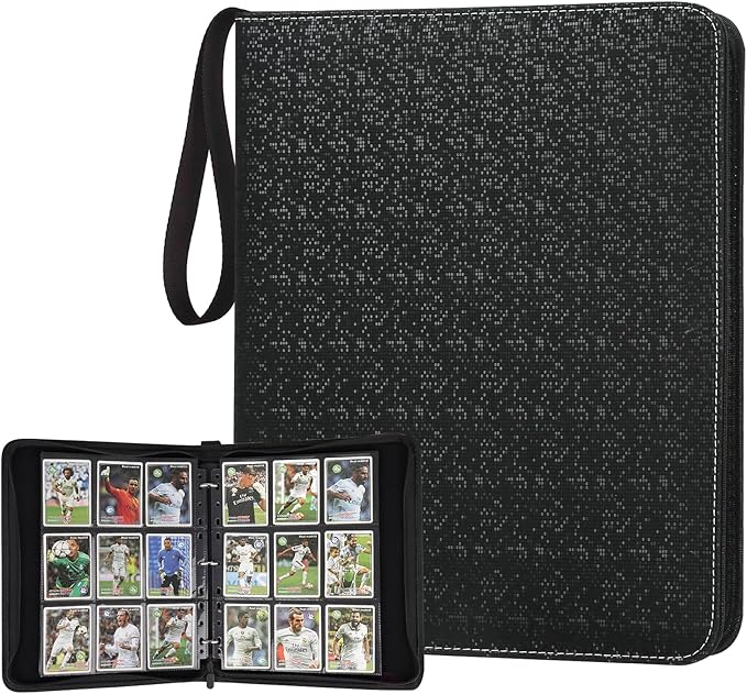 GERMUN 3 Ring 9 Pocket Zipper Card Binder, 720 Double Sided Standard PU Trading Card Album Folder for TCG & Sports Cards, Not Fit Top Loaders(Black2)