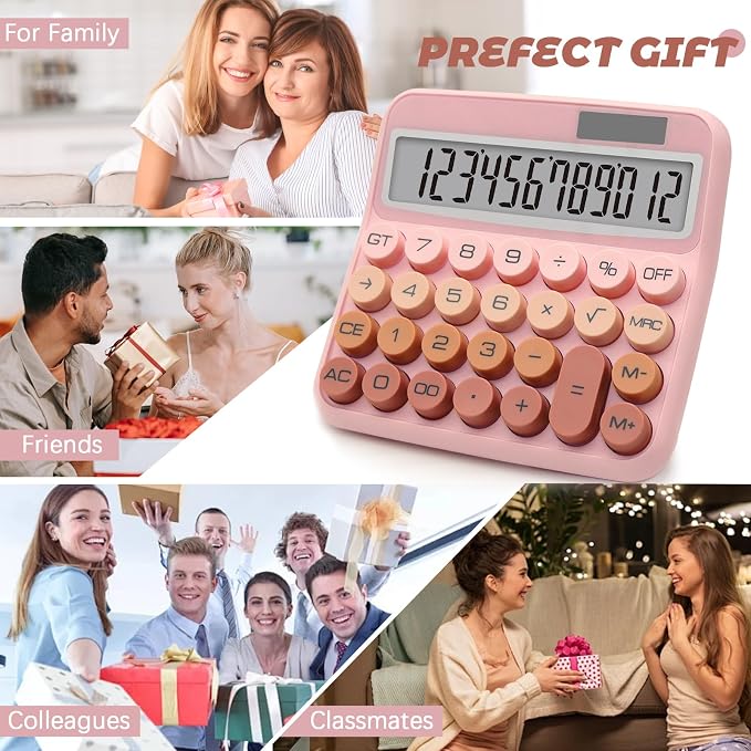 Pink Brown Calculator, Big Button Calculator with Large LCD Display | Pink Calculator for Desk , Solar Calculator Powered by 2 Modes, Pink Desk Accessories