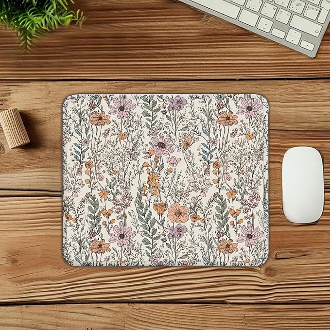 Mouse Pad for Desk with Stitched Edge, Premium Cute Washable Mouse Pads. Computer Mousepad with Non-Slip Rubber Base, Mousepads for Laptop, 9.25x7.75x0.12 inch (Bloom Magic)