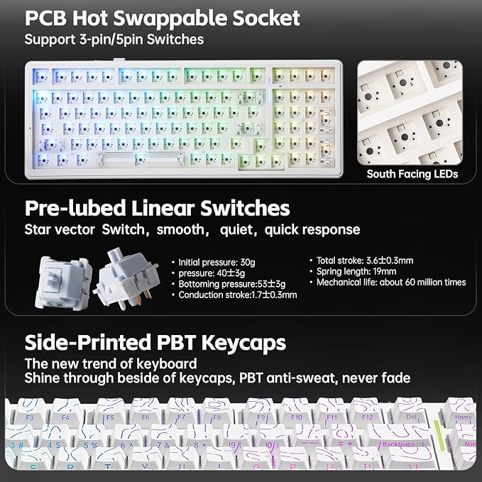 Aula F99 Creamy Keyboard Wireless Mechanical Custom Gaming Keyboards | 96% Computer Keyboard,Hot Swappable RGB Backlit Keyboards,Full Size Topographic Side-printed Keycaps,LEOBOG Switch