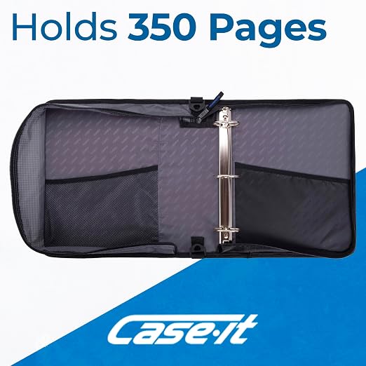 Case-it School Zipper Binder | 2" O-Rings | 400-Sheet | LT-007 Jet Black | Universal, 13-Inch Laptop/Tablet Padded Pocket, Multiple Storage Pockets, Shoulder Strap, School & Office Organizer, 6-Pack