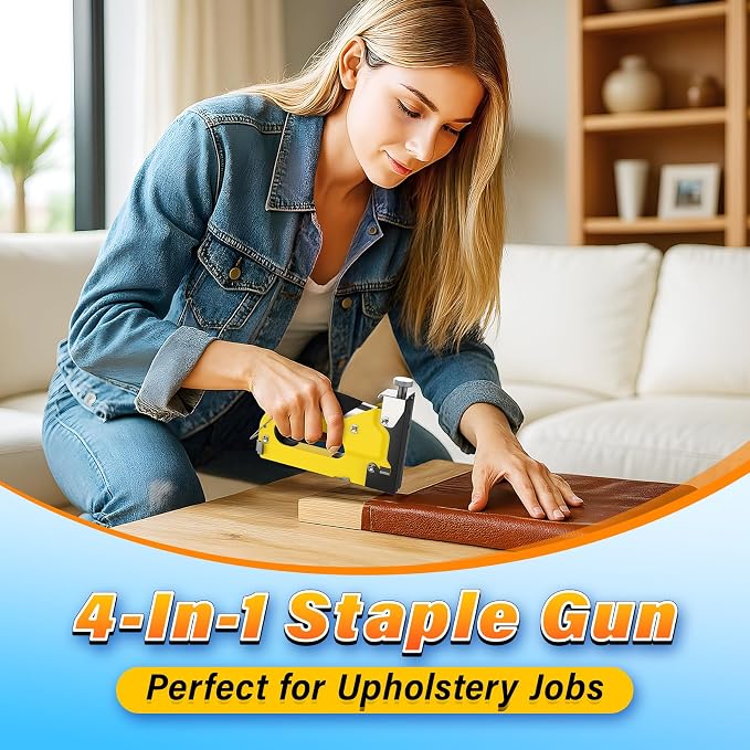 DIYSELF Staple Gun Heavy Duty 4-in-1 Upholstery Stapler with 4000 Staples | Staple gun for wood, fabric, upholstery, carpet, wire, industrial stapler, staple remover & 4 types of staples included