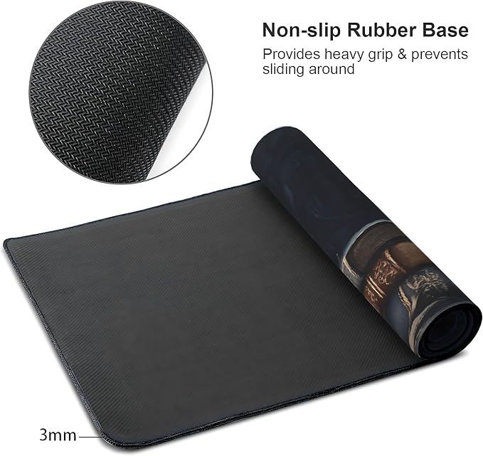 Floral Aesthetic Book Gaming Mouse Pad, Black Gold Baroque Desk Mat with Anti-Slip Base & Stitched Edges, Computer Keyboard & Laptop Pad, 35.4" x 15.7" in in Workstation Accessories