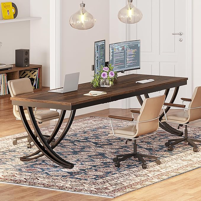 Tribesigns 2 Person Desk, 78 Inch Long Computer Desk, Two People Office Table with Stylish Legs, Double Workstation for Home Office (Rustic Brown)