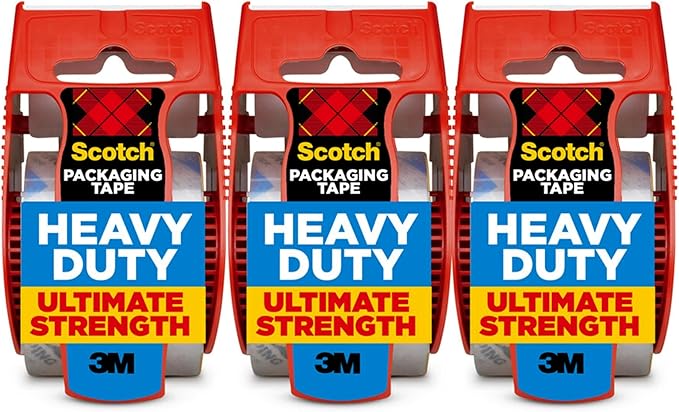Scotch Heavy Duty Shipping Packing Tape, Clear, Shipping and Packaging Supplies, 1.88 in. x 22.2 yd., 3 Tape Rolls with Dispensers