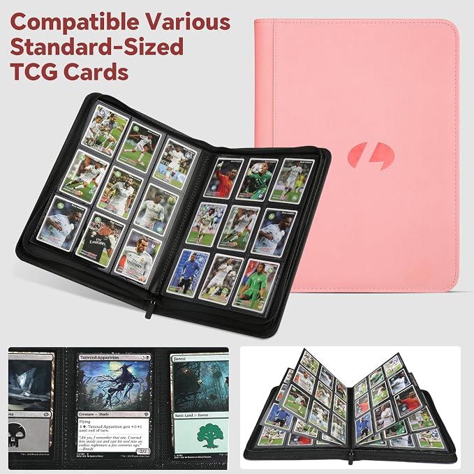 Trading Card Binder, Premium 9-Pocket Double Sided 540 Pocket PU Card Collection Binder, Collectible Trading Card Albums for MTG, TCG, Sports Cards (Pink)