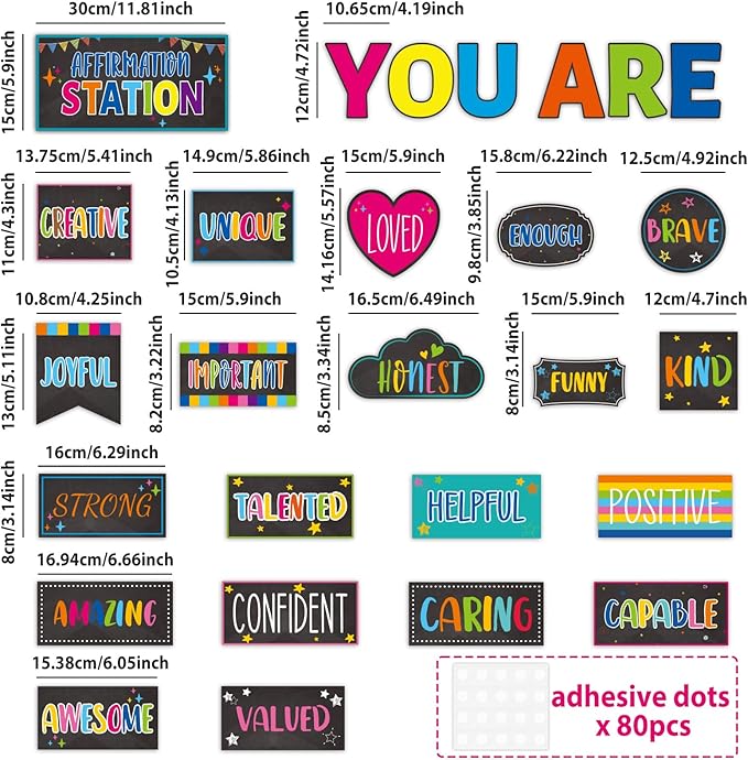 Classroom Affirmation Station Bulletin Board Set Motivational Bulletin Board for Classroom Door Decorations Mental Health Posters Positive Affirmations Cutouts for Teachers School Chart Wall Supplies