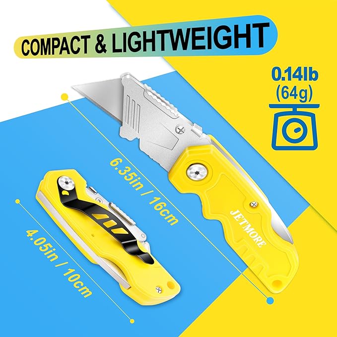 Folding Utility Knife, 12 Pack Heavy Duty Box Cutter with Extra Blades, Utility Knives, Razor Blade Knife, Razor Knife Utility for Cardboard, Carpet, Plastic & DIY