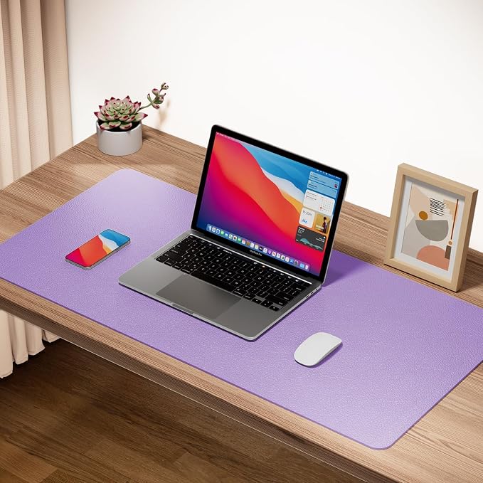 Boutilon Leather Desk Pad Protector,Non-Slip Mouse Pad,Laptop Desk Pad,Office Mouse Mat,Waterproof Leather Desk Blotter,Desk Writing Pad for Office and Home (XXL-Purple,47.2"x 17")