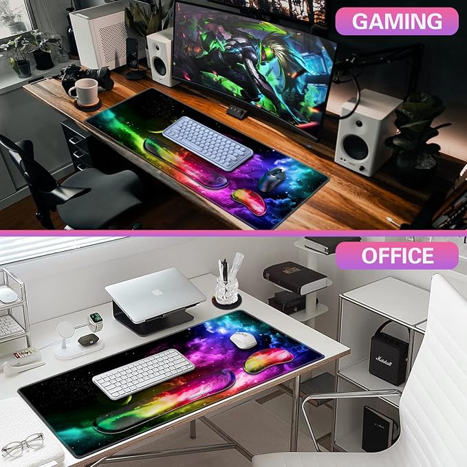 Canjoy Desk Mat with Keyboard and Mouse, Desk Pad with Wrist Rest Support | 4-in-1 Big Large Mouse Pad(35.4×15.7in) + Keyboard Wrist Rest + Coaster, Extended Keyboard Mat Computer Desk Pad Memory Foam