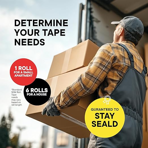 Heavy Duty Clear Packing Tape Refills for Tape Dispenser, 1.88 in x 54.6 Yd, Shipping Tape with 3'' Core, Pack of 6
