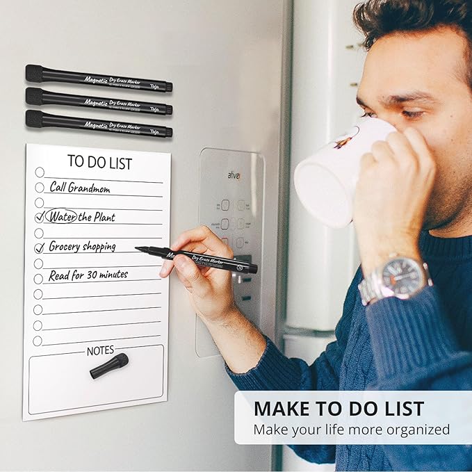 Taja Magnetic Dry Erase Whiteboard Markers, 8 Count Black Fine Tip Thin Dry Erase Markers with Eraser for Home Office School Supplies-Black