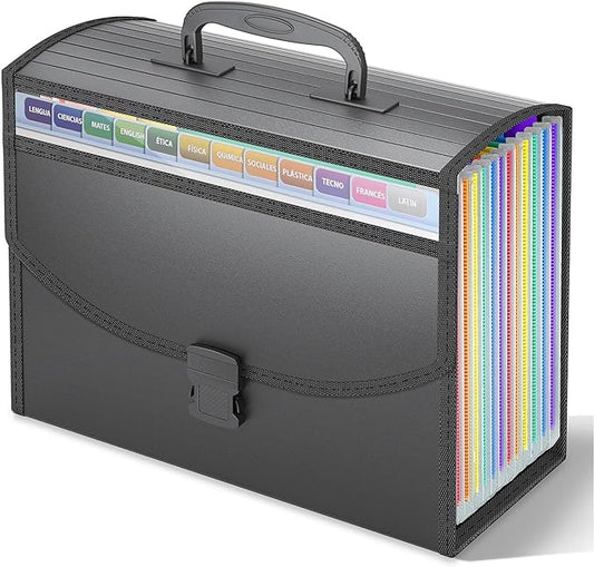 TOPCJ Accordion File Organizer,Expanding File Folder Portable Filing Folders,13 Pockets File Box with Handle for Documents,Special Design for Carrying,A4/Letter Size,Colored Tabs