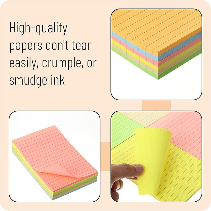 Mr. Pen- Lined Sticky Notes 4x6, 6 Pads, 45 Sheet/Pads, Vintage Colors, Colorful Sticky Notes with Lines, Sticky Note Pads, Mr Pen Sticky Notes, Stocky Notes for Bible Journaling