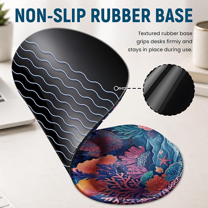 Ergonomic Mouse Pad with Wrist Rest, Gel Wrist Support, Jellyfish | 10.2 x 7.6 in Mouse Pad with Smooth Fabric Surface and Non-Slip Rubber Base for Office, Home, Study, and Gaming