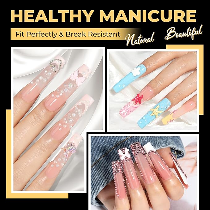 UNA GELLA Extra Long Tapered Square Nail Tips, Pre-buffed 240Pcs Square Gel Nail Tips No C Curve XXL Long Press on Nails Full Cover Straight for Nails Extension Home DIY Salon 12 Sizes