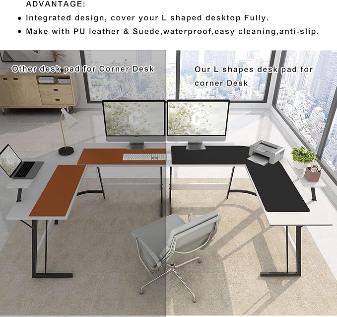 ZORESYN L-Shaped Gaming Desk Mat Mouse pad, Computer Corner Desk Pad, 55" Home Office Writing Desk Pad Protector, Large Waterproof PU Leather Corner Mousepad - Black, (140+137) x40cm