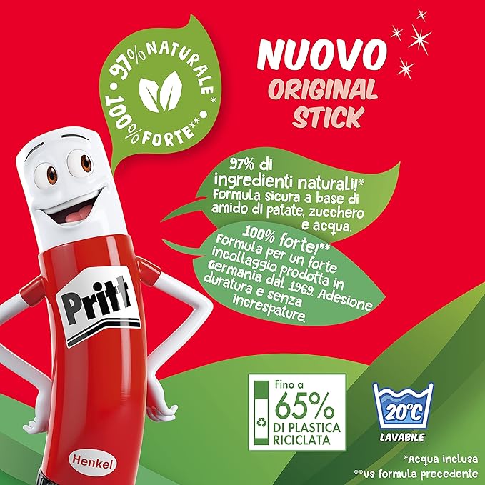 Pritt Glue Stick Pack of 10 - Water Soluble at Low Temperature, Removable, for Children - Large (43g)