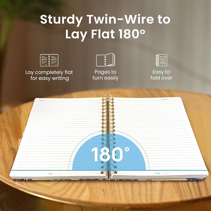 Spiral Notebook for Work Thick Hardcover Lined Journal for Note Taking | Porcelain Rose 300 Pages (7.1"x10") B5 College Ruled Journal for Women & Writing, Fit for Office Home School Supplies