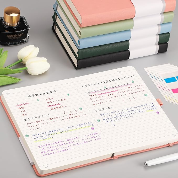 AHGXG Lined Journal Notebook, 320 Numbered Pages Thick Journal for Women, A5 Notebook College Ruled, 100gsm Thick Paper, Faux Leather Hardcover, for Writing Work, 5.75'' X 8.38''-LightGreen