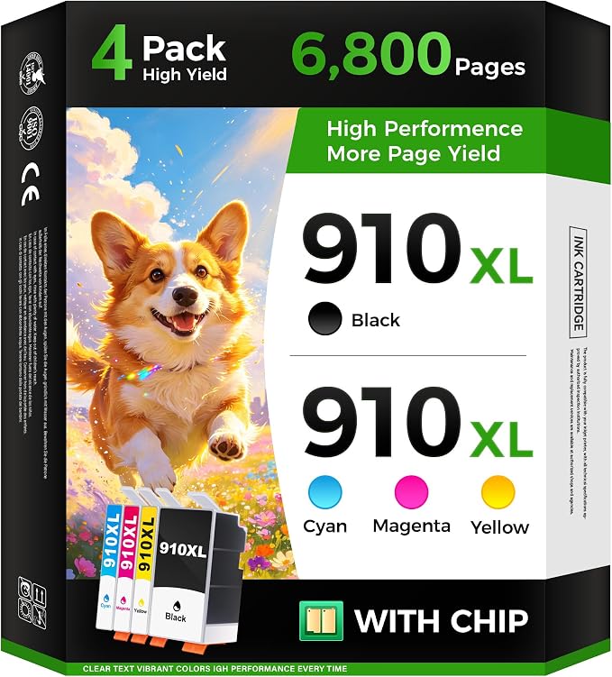 910XL Ink Cartridges Combo 4-Pack High Yield Replacement for HP 910XL 910 Ink Compatible with HP OfficeJet 8010 8020 Pro 8030 8015e 8025e 8028 8035 8018 8022e Printers Black Cyan Magenta Yellow