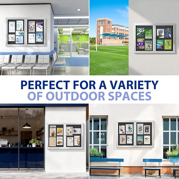 SWANCROWN 48x34 in Outdoor Bulletin Board Black Felt Board, Alu Frame | Locking, Weatherproof, Shatter Resistant, Silver Aluminum Frame, Message Board for Office School Business Community