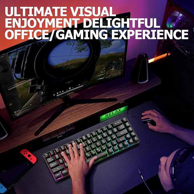 Wired Portable 60% Mechanical Feeling Gaming Keyboard,RGB LED Backlit Compact 68 Keys Mini Wired Office Keyboard for Windows Laptop PC Mac Gamer, Typist, Travel on Business Trip- Black