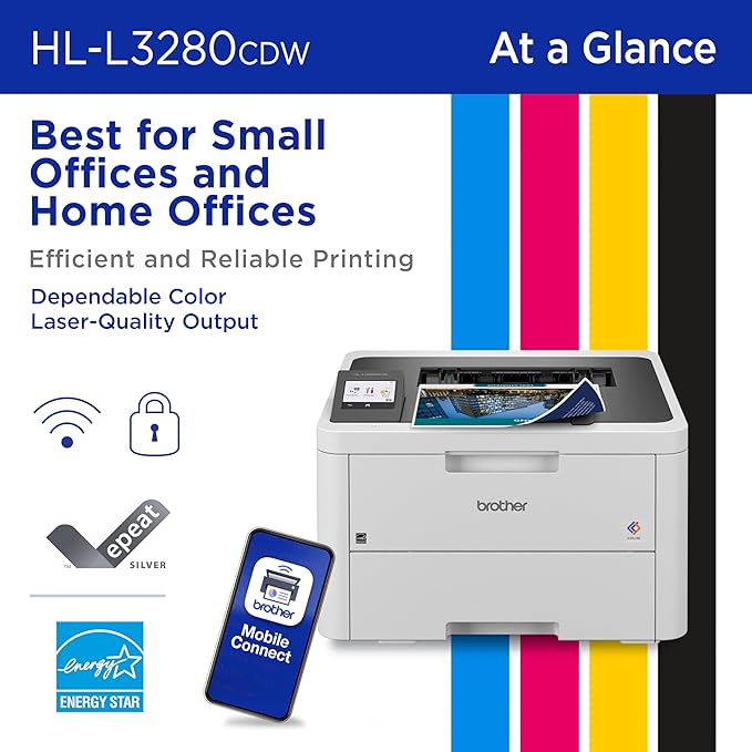 Brother HLL3280CDW Wireless Compact Color Laser Printer, Duplex, Mobile Printing & Ethernet | Includes 2 Month Refresh Subscription Trial¹, Amazon Dash Replenishment Ready (Renewed Premium)