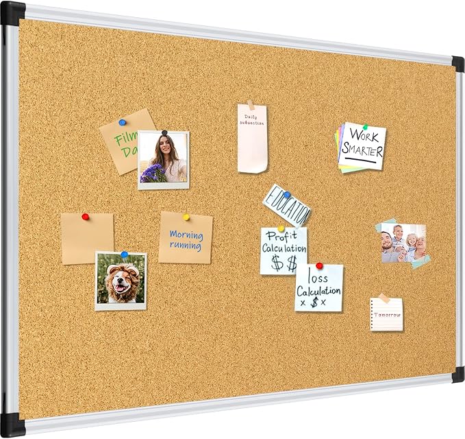XBoard Cork Bulletin Board 36" x 24", Notice Board with Silver Aluminium Frame for Home School Office