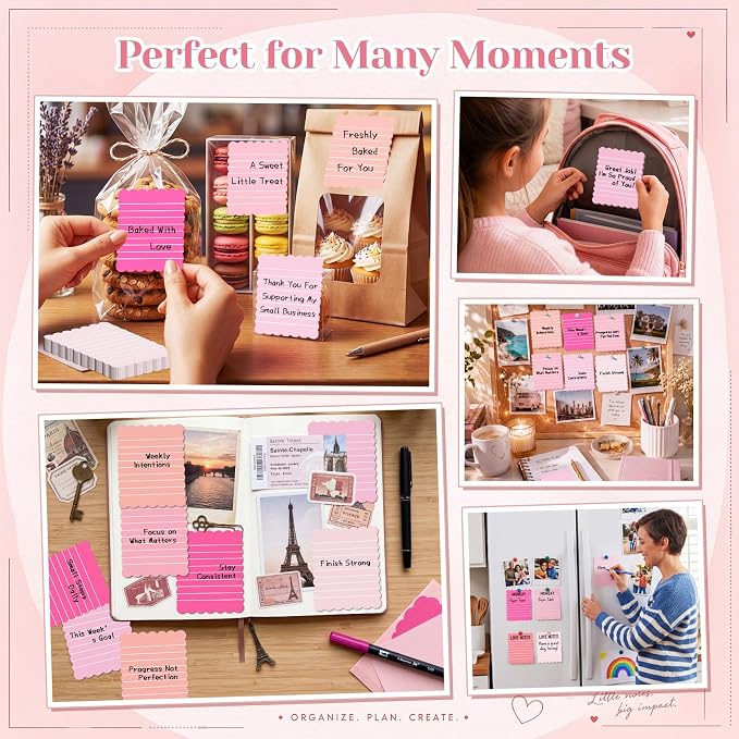 Epakh 10 Pack Scalloped Line Sticky Notes, Gradient Pink Pads, 3 x 4 Inch | 300 Sheets, Small Notes Pads, Thick Note Pads, Strong Adhesive, Back to School Office Supplies