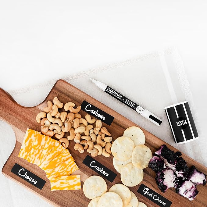 SAVVY & SORTED Chalkboard Labels Stickers - 200 Removable, Reusable, Erasable Labels for Jars, Containers, Pantry Storage, Glass Bottles