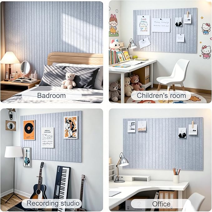 0.47" Thick Felt Pin Board 48"x36" Large Cork Board Alternative 12 Pack 11.81"x11.81"Felt Bulletin Board Wall Tiles Notice Board with 60 Pushpins for Home Office School(Fine-Silver Grey)
