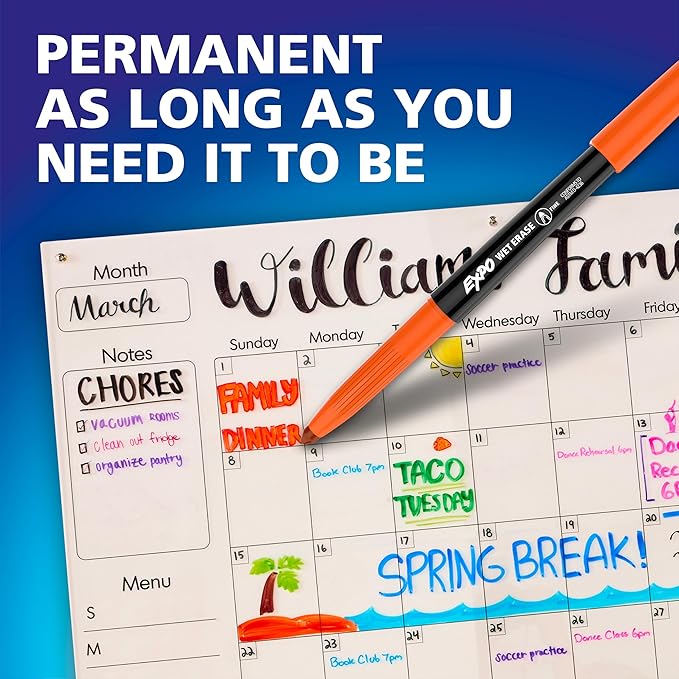 EXPO Wet Erase Markers, Semi-Permanent, Fine and Ultra-Fine Tips, 36 Count - For Writing on Glass, Whiteboards, Mirrors, Calendar, Labeling, Organizing