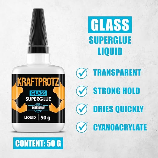 Glass Super Glue Liquid 1.75 oz - Mirror Window Fix Instant Adhesive Bond | versatile, crack repair, clear, waterproof, heat resistant, anti-clog cap, craft, DIY, glass, mirror, windows, acrylic
