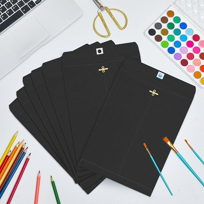 Geyee 50 Pcs 9 x 12 Inch Clasp Envelopes Letter Size Mailing Envelopes with Clasp Closure for Filing Storing Documents Office Home Business School (Black)