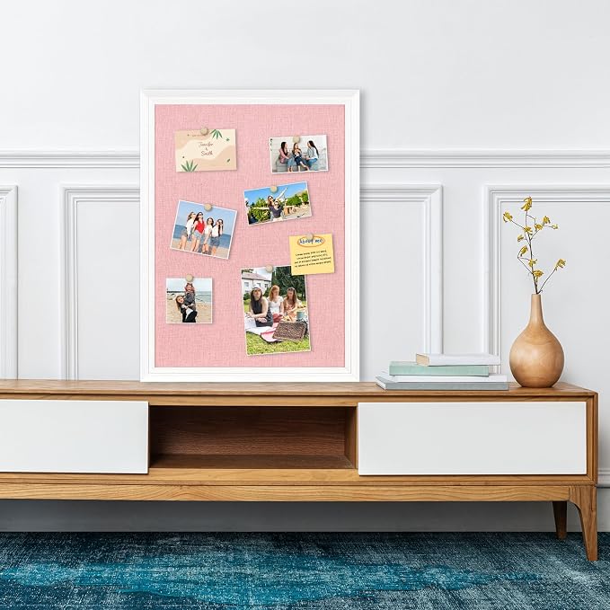 DOLLAR BOSS Bulletin Boards with Linen, 36"x24" Pink Cork Board, White | Corkboards for Walls, Framed Pin Board, Picture Display Vision Board, For Office Home School Girls Dorm Decor, 10 Pushpins