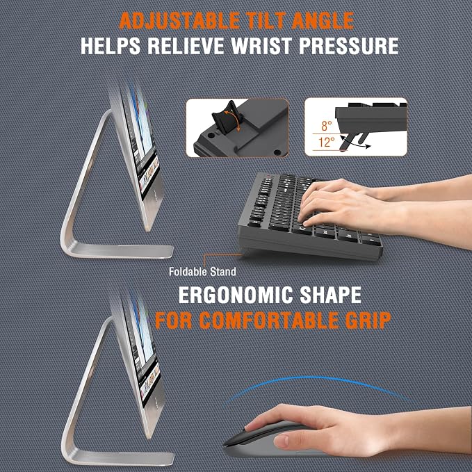 Wireless Keyboard and Mouse Combo, EDJO Silent Full Size Cordless USB Keyboard Mouse, 2.4GHz Lag-Free, Long Battery Life, for Computer, Laptop, PC, Chromebook, Windows (Grey, 1 Pack)