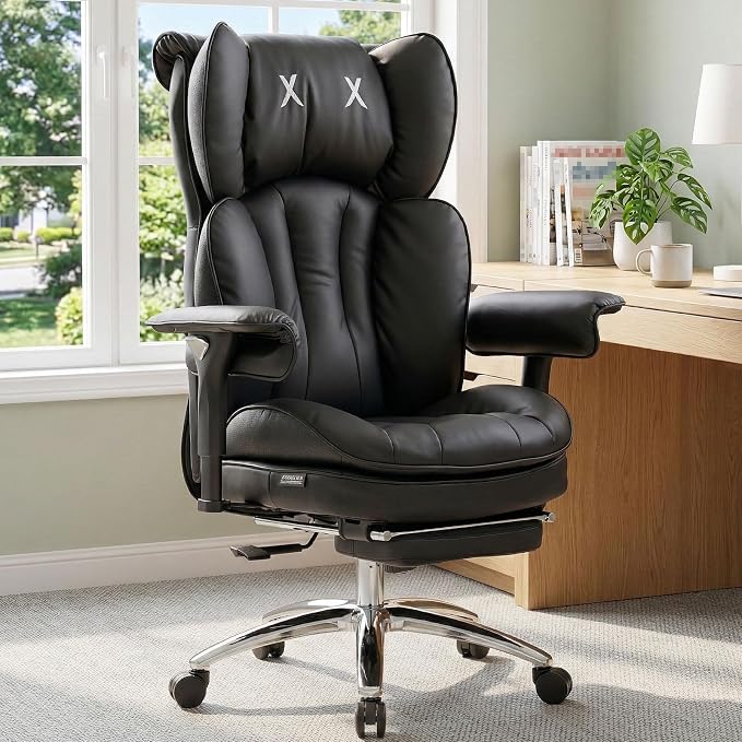 Efomao Big & Tall Desk Chair, Wide Executive Office Chair with Footrest Black