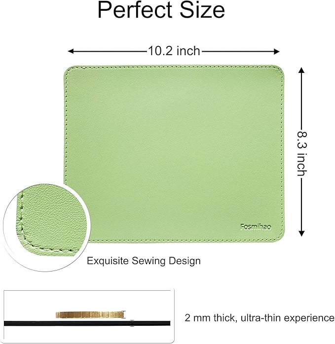 Leather Mouse Pad - Wood Mouse Pad, Double Side Mouse Pad with Stitched Edge, Waterproof Ultra Thin Mouse Pad for Computers, Laptop, Office & Home, 10.2 x 8.3 Inch, 1 Pack (Matcha Green)